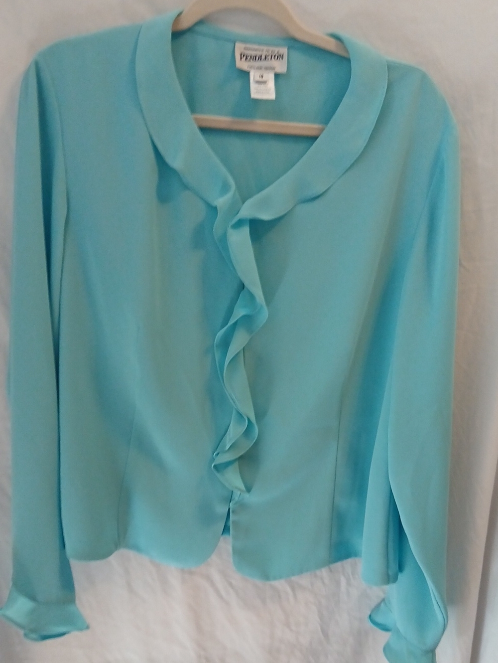 Pendleton Aqua Ruffle-Front Blouse
